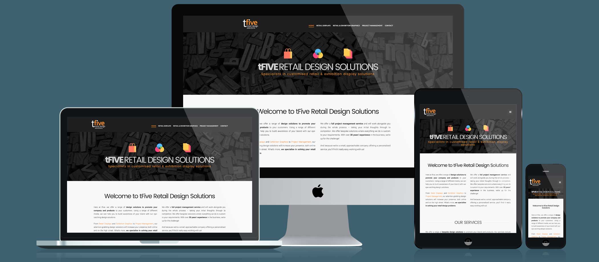 TFive Retail Design Solutions website responsive displays